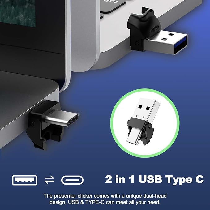 QUI Presentation Clicker for PowerPoint, RF 2.4GHz USB C Wireless Presenter Remote with Volume Control, PowerPoint Clicker Slide Advancer for Mac, Windows, Laptop, Keynote