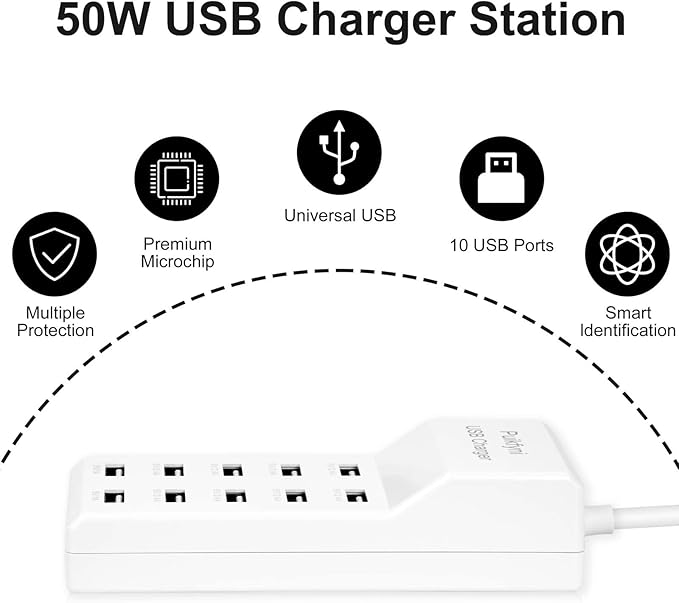 2 Pack 10-Ports USB Charger Station, Family-Sized Desktop USB Rapid Charger，USB Charging hub,Smart USB Charger for Multiple Devices,Smart Watches ，Smart Phones， Tablets (USB-A Port)