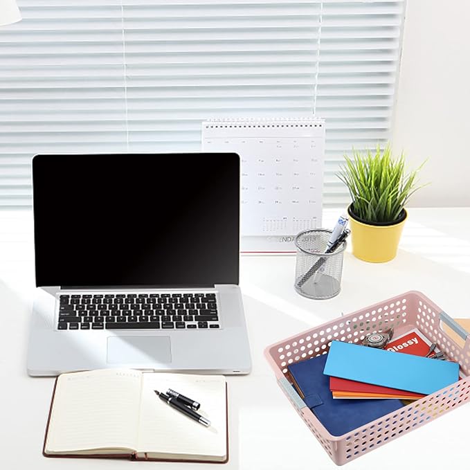 Turn in Trays Classroom, 4Pcs Paper Trays for Classroom, Book Baskets for Library, Drawers, Office, Home (Orange)