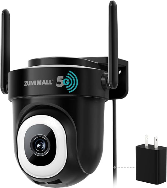 ZUMIMALL 5MP 5G Cameras for Home Security, 24/7 Recording Outdoor Wired Camera, 360°PTZ, Auto Tracking, Motion & Noise Alerts, Alexa Compatible, IP66