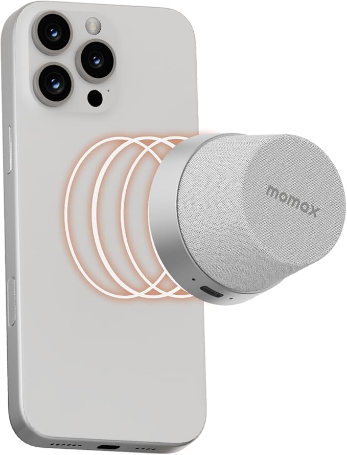 MOMAX Magnetic Portable Bluetooth Speaker - Mini Waterproof Shower Speaker with Bass, 12H Playtime, Outdoor Speaker True Wireless Stereo Pairing for Golf, Beach, Home, Travel, Gift Ideas, Silver