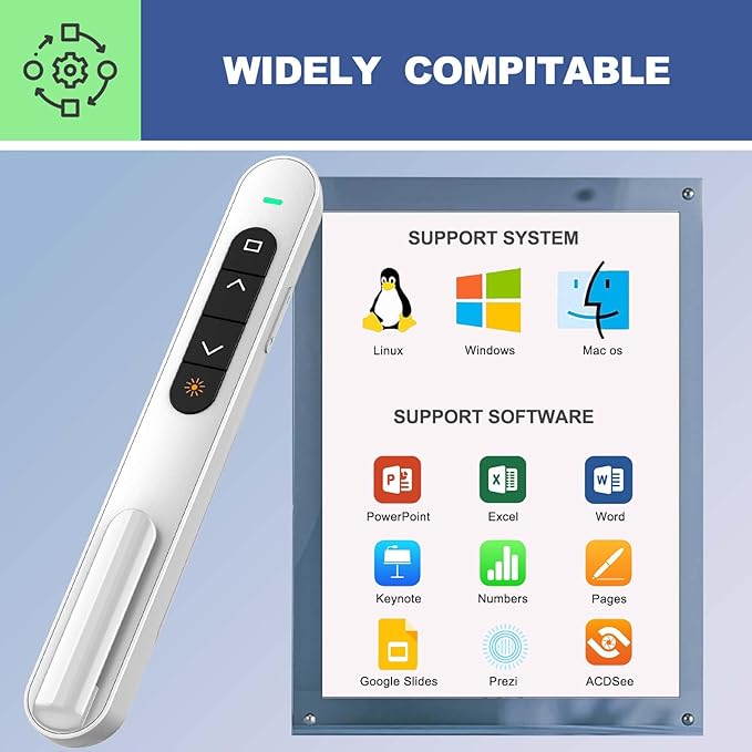 QUI Presentation Clicker for PowerPoint, RF 2.4GHz USB C Wireless Presenter Remote with Volume Control, PowerPoint Clicker Slide Advancer for Mac, Windows, Laptop, Keynote