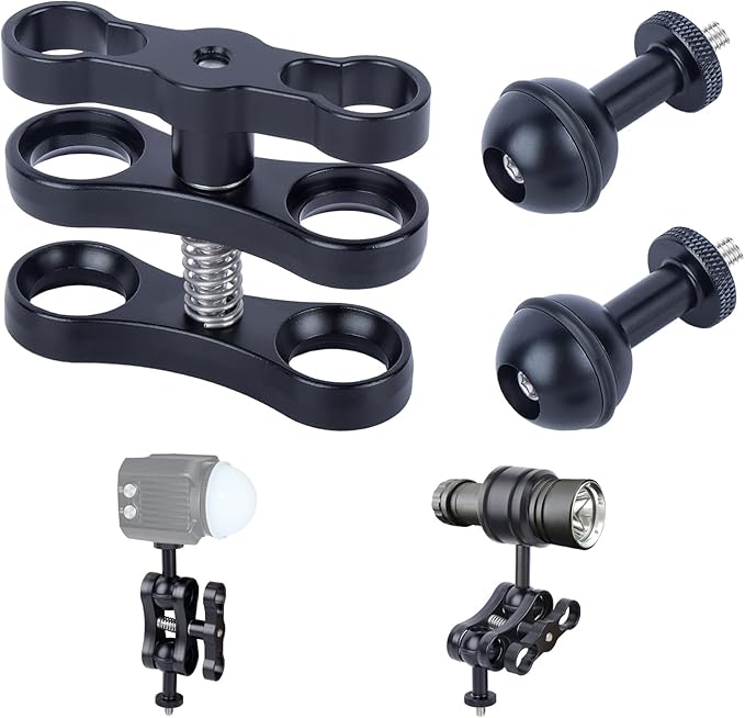 Underwater Photography Pro Kit, CNC Aluminum Butterfly Clamp with Dual 1/4"-20 Ball Head Adapters for Dive Lights, GoPr0 Hero 13-8 Housings & Camera Rigs 63140