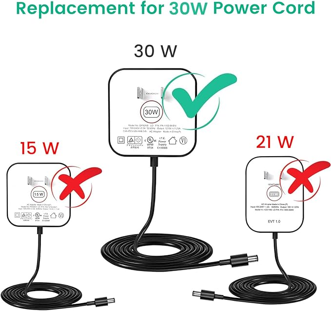 30W Power Cord Replacement for Echo Show 8, Echo Show 15, Echo Show 10, Echo 3rd Gen / 4th Gen, AC Adapter with 5ft Cable