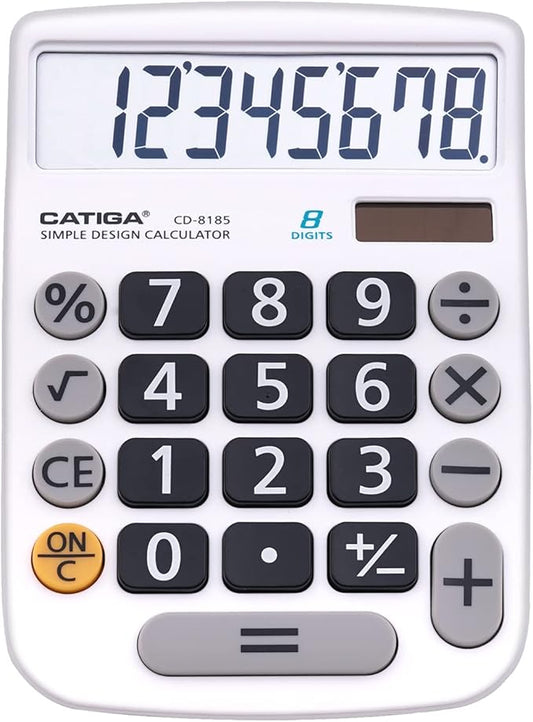 CATIGA Desktop Calculator 8 Digit with Solar Power and Easy to Read LCD Display, Big Buttons, for Home, Office, School, Class and Business, 4 Function Small Basic Calculators for Desk, CD-8185
