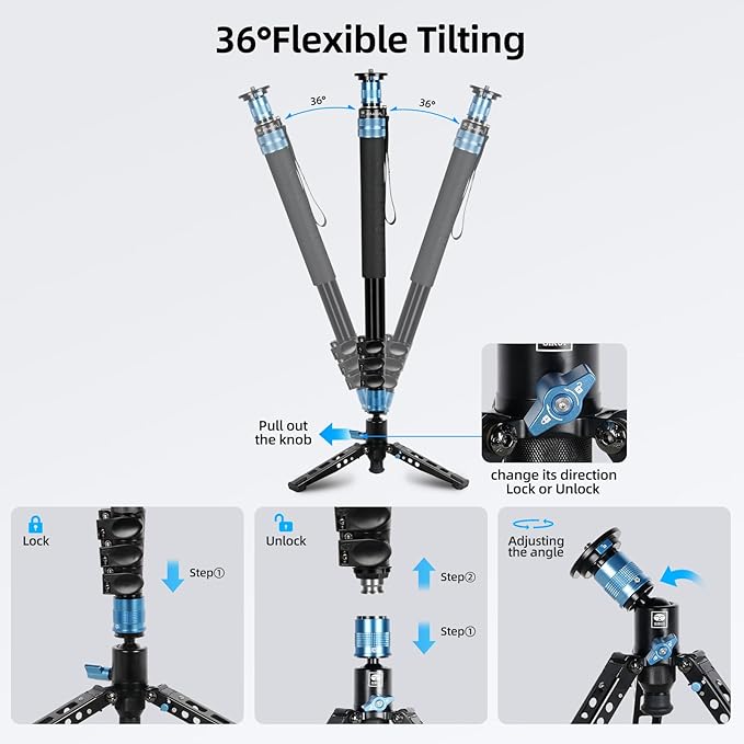 SIRUI AM-404FL Camera Monopod with Feet, 74.8 Inch Aluminum Video Monopod with Removable Base, Slim and Lightweight, Max Load 26.4lbs, 360°Panorama Panning, 4-Section for Canon Nikon Sony