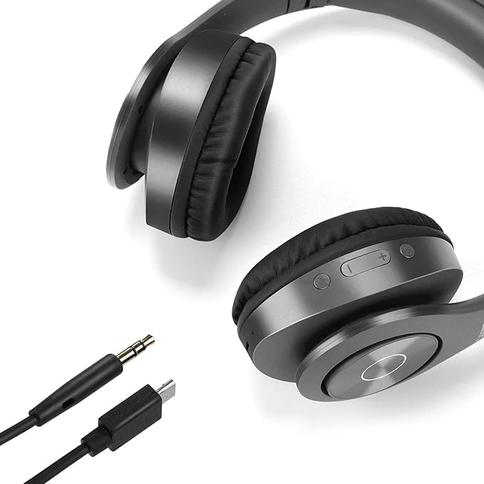 TUINYO Bluetooth Headphones Wireless, Over Ear Stereo Wireles Headset 40H Playtime with deep bass, Soft Memory-Protein Earmuffs, Built-in Mic Wired Mode PC/Cell Phones/TV-Dark Grey …