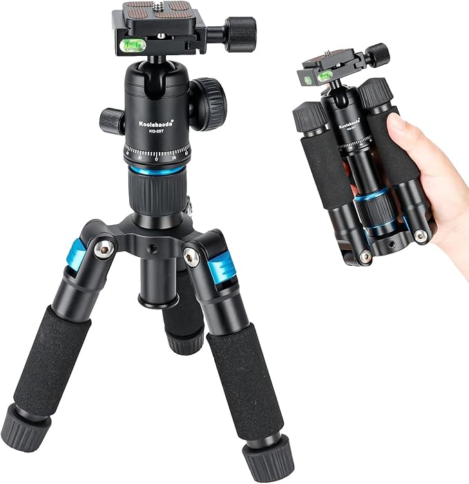 Koolehaoda Mini Desktop Tripod, 20" Aluminum Portable Small Tripod with 360° Ball Head and Bag for DSLR Camera, Video Camcorder.Load up to 11lbs / 5kg - (Blue)