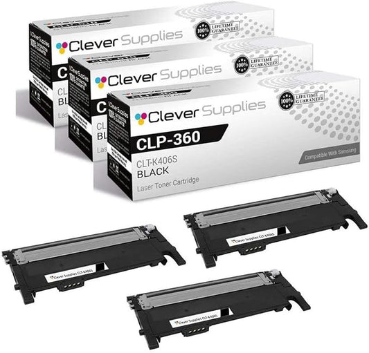 CS Replacement Toner Cartridge Compatible with Samsung CLP 360 CLT-K406S Black CLX-3305FN 3307 3306WN 3307FW 3307W SL-C410 C460 C410W C460FW Xpress C410W C416 C416FW C460FW 3 Set