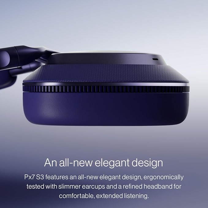Bowers & Wilkins Px7 S3 Over-Ear Headphones, High-Resolution Sound, Comfortable Fit, Bluetooth, Active Noise Cancelling & Transparency Mode, 30-Hour Playtime, Quick Charge Support, Indigo Blue