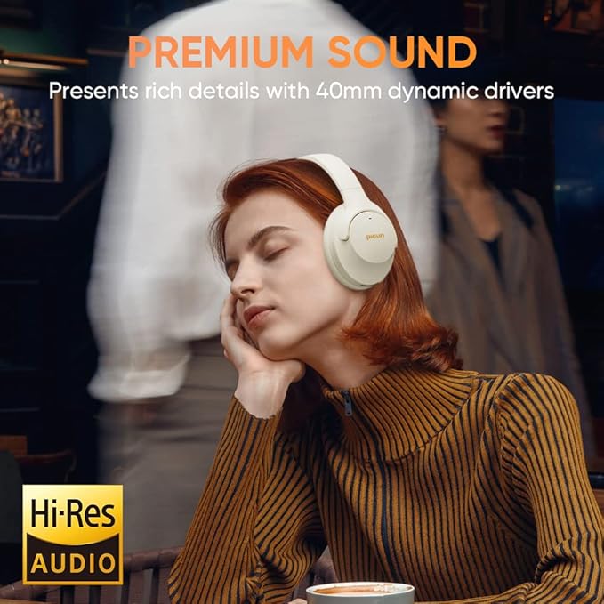 Active Noise Cancelling Headphones, ANC Wireless Over Ear Headsets, Bluetooth Headphones with Built-in Microphone, Hi-Res Audio, Low Latency, 60H Playtime, for Travel, Home, Work