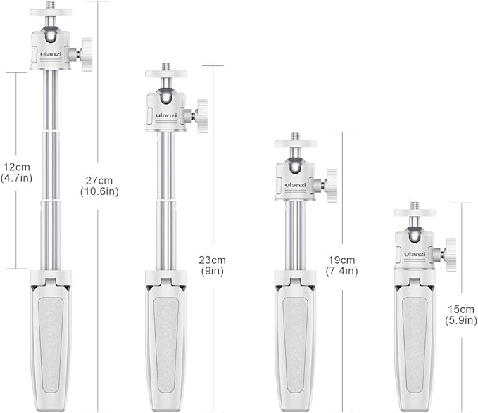 MT-08 White Mini Tripod for Camera,1/4" Screw Universal Portable Camera Tripod Compatible with DJI OSMO Pocket 3/OSMO 360/Insta360 x5/iPhone/Sony/Canon, Extendable Handheld Video Shooting Vlog Stand