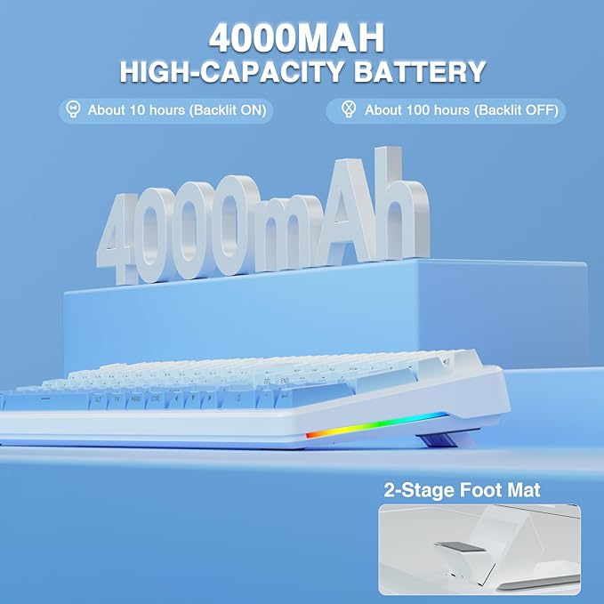AULA F108 Wireless Mechanical Keyboard, BT5.0/USB-C/2.4GHz Hot Swappable Custom Gaming Keyboards, PBT Keycaps, Pre-lubed Switches, RGB Backlit Full Size Creamy Keyboard with Number Pad, 108 Keys