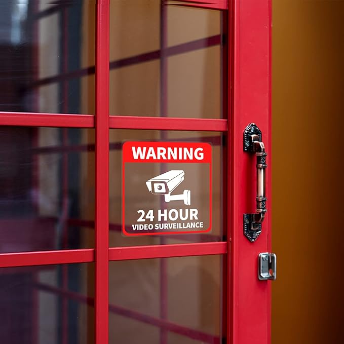 Video Surveillance Sticker Vinyl 6 x 6 Inch 24 Hour CCTV Camera Warning Security Decal for Window Door Business 5 Pack