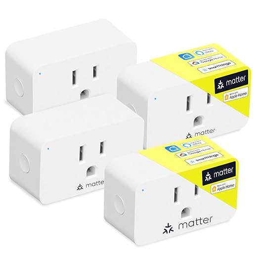 Minoston Matter Smart Plug, Smart Outlet Compatible with Alexa, Apple Home, Google Home, SmartThings, App and Voice Control, 100% Privacy, 2.4G Wi-Fi Only, White, 4 Pack