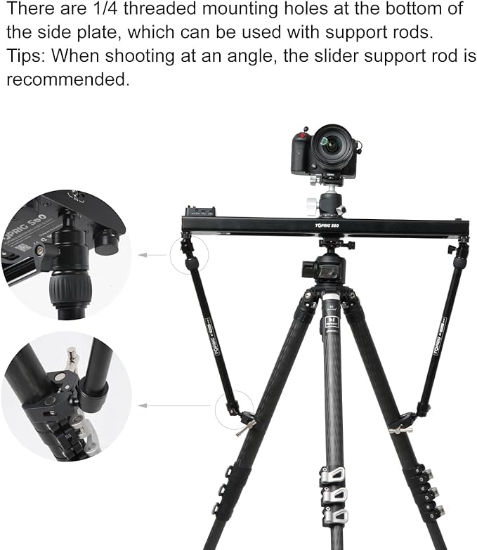 Accsoon Camera Slider Support Arm(2 Arms in), Adjustable Tripod Stability Arm for Increasing Stability in Aluminum Alloy Extendable Pole for Slider Rail Track with C Clamp and Ballhead