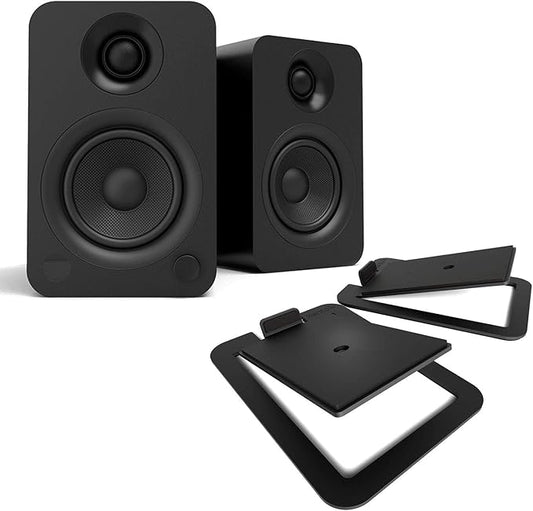 Kanto YU Powered Bluetooth Bookshelf Speakers Bundle S4 Desktop Speaker Stands - (Pair) Matte Black