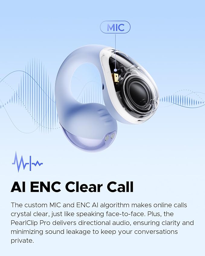 SoundPEATS PearlClip Pro Ear Ultra Open Ear Earbuds Wireless Headphones Bluetooth 5.4 Earphones Clip On Ear Buds with Mic, IPX5 Waterproof, 24 Hrs Play for Running Cycling Fitness