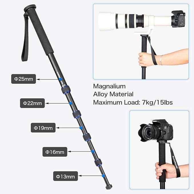 Koolehaoda Extendable Camera Monopod with Foldable Tripod Support Base, Aluminium Alloy, 20-66inch Adjustable Portable Travel Monopod for Nikon Sony DSLR, Maximum Load of 5 kg