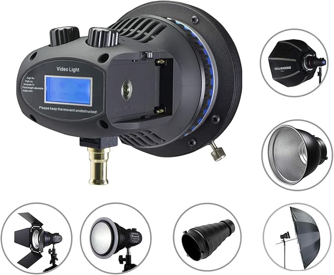 Wellmaking 80W Portable LED Light Continuous Light 5600K CRI 98 COB Spotlight Video Light Dimmable Lightweight Noiseless Fresnel Lens AC/DC Bowens Mount Wireless Remote Control Comes with Light Bag