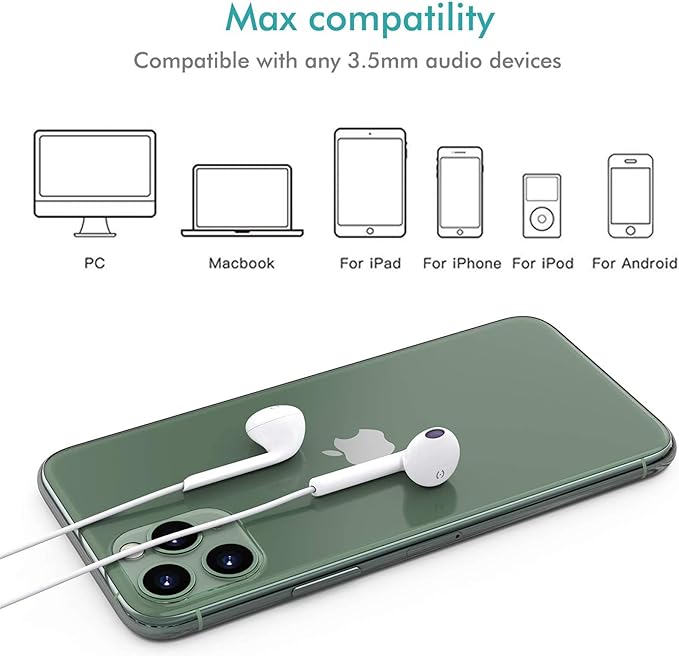 Wired iPhone Earbuds/Headphones/Earphones with 3.5mm Wired [MFi Certified] with Mic, Volume Control Compatible with iPhone,iPad,iPod,Computer,MP3/4,Android Most 3.5mm Audio Devices