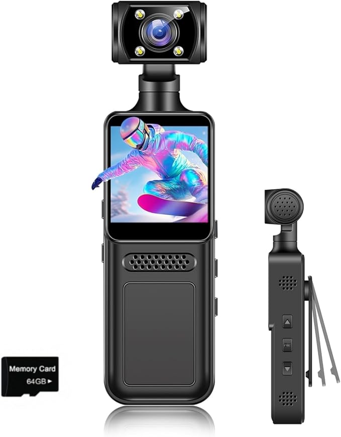 Mini Body Clip Camera with Audio and Video Recording FHD Mini Handheld Body Worn Cam Portable Small Personal Camcorder Sport Action Outdoor Video Recorder （64G Card Included）