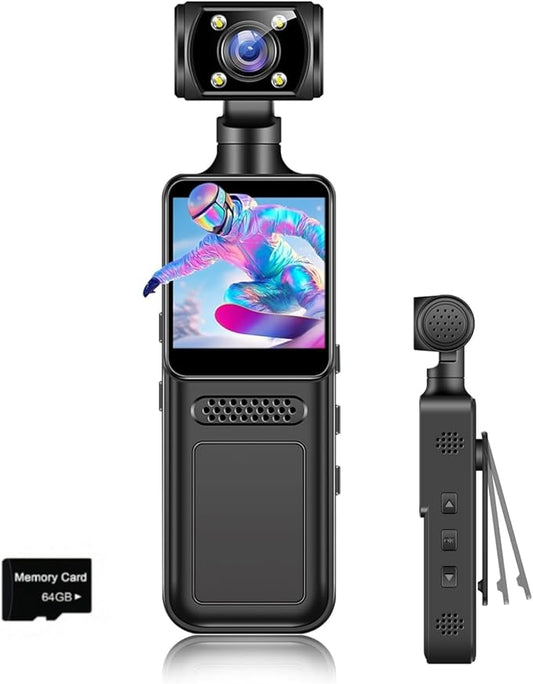 Mini Body Clip Camera with Audio and Video Recording FHD Mini Handheld Body Worn Cam Portable Small Personal Camcorder Sport Action Outdoor Video Recorder （64G Card Included）