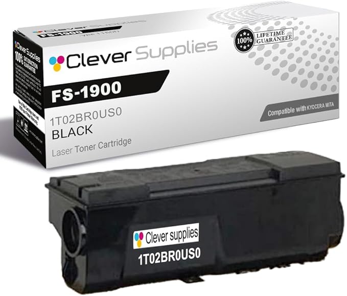 Clever Supplies CS Replacement Compatible with Kyocera FS 1900 Toner Cartridge 1T02BR0US0 to use with FS-3800 FS-1800 FS-1900N FS-1800N FS-3800N (Black, 1-Pack)