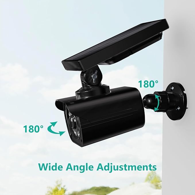 WALI Dummy Fake Camera, Security Camera with Motion Sensor Light, Simulated Surveillance Security CCTV Dome Camera Indoor Outdoor (TCB2-SOL), 2 Packs, Black-Solar