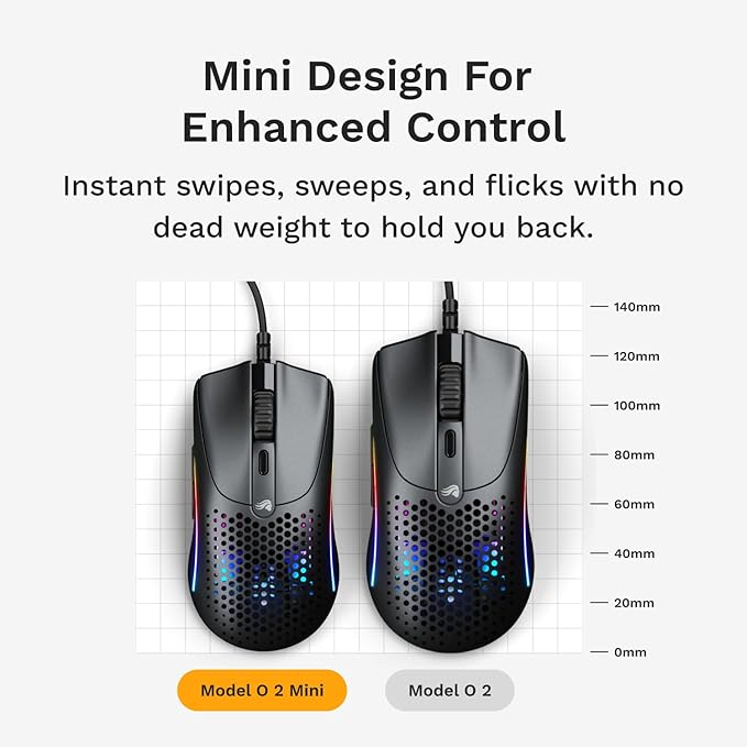 Glorious Model O 2 Mini Wired Gaming Mouse: Superlight 49g, 26K Optical Sensor, Motion Sync, 80M Clicks, 6 Programmable Buttons, Mouse for Small Hands, FPS, MMO, MOBA, Battle Royal Mouse, Black