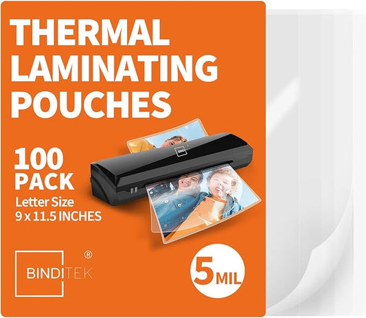 Binditek 100 Pack 5 Mil Thermal Laminating Pouches, 9x11.5 Inches Laminating Sheets, for Letter Size, Ultra Clear, Glossy, Hold 8.5x11 Inches, Heat Seal, School Office Supplies