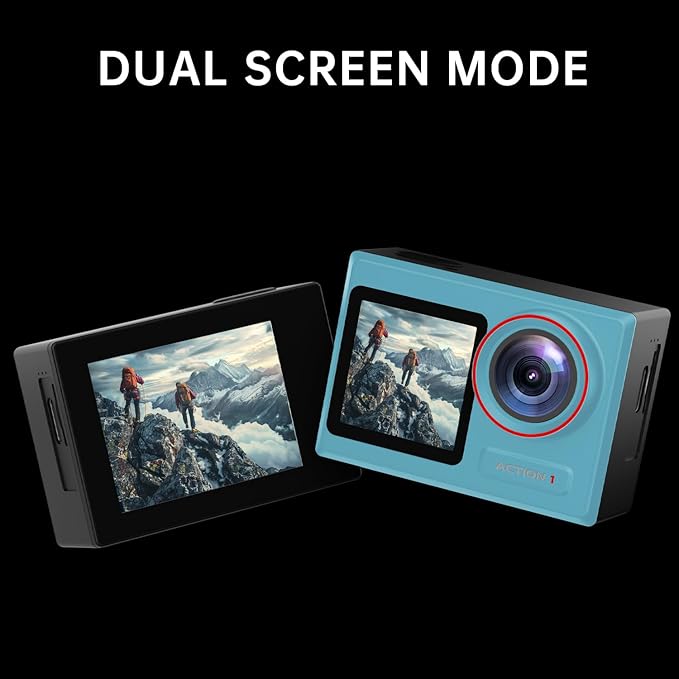 4K60FPS 30MP Action Camera with Front LCD and Touch Rear Screens, Underwater Camera with 64GB Memory Card, 132FT Waterproof Camera, EIS, 5X Zoom, WiFi Remote Control（Blue）