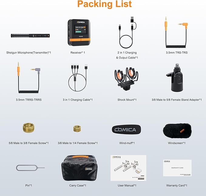 COMICA VM40 Shotgun Microphone with Wireless Modes, 48kHz/32-bit, 32GB Storage, Safety Audio Track, Super Cardioid Camera Mic for Filmmakers, Vloggers - Wireless Mic for Camera, Smartphone, PC