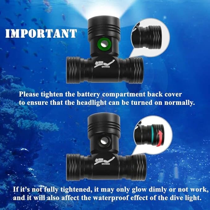 WINDFIRE Scuba Diving Headlamp, Rechargeable Dive Light, IPX8 Waterproof Underwater Headlight with 3 Modes & Power Indicator, High Lumen, Long Runtime, Diving Torch for Snorkeling, Cave Exploration