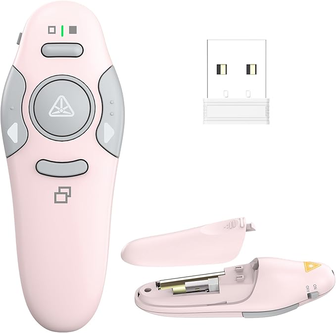 QUI Presentation Clicker Wireless Presenter Remote Clicker for PowerPoint Presentation Remote, PowerPoint Slide Advancer for Mac/Windows/Linux, Google Slide/PPT/Keynote, USB, Pink