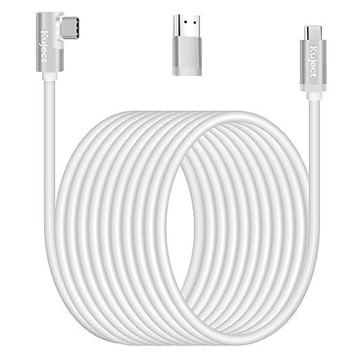 Kuject Link Cable 20FT Compatible for Quest 3S/3, Quest 2/Pro, Pico 4, VR Headset Accessories Cable for Rift S/Steam VR Games, USB 3.0 Type C to C High Speed Data Transfer Cord for Gaming PC, White