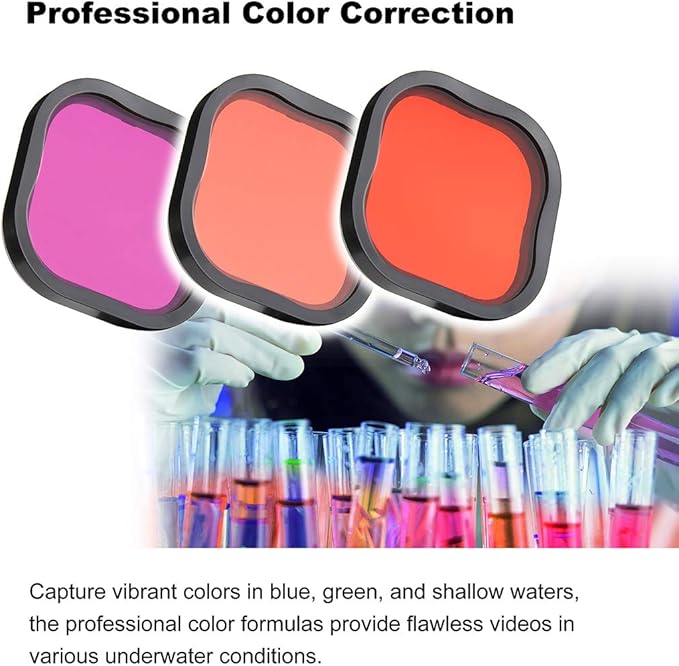 3 Pack Dive Filters for GoPro Hero 8 9 10 11 12 13 Official Waterproof Housing Case (Red, Light Red, Magenta Filters) - Color Correction in Deep Diving/Scuba Snorkeling/Underwater Photography