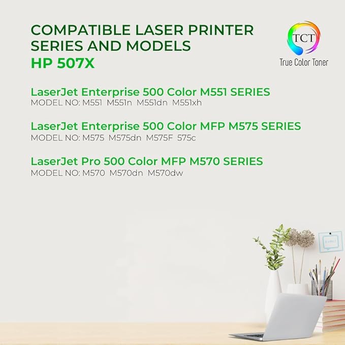 TCT 507X Black Toner Cartridge 2 Pack - Compatible Replacement for HP 507X CE400X Black Works with HP Laserjet Enterprise M551 M575, Pro M570 M570DW Printers (11,000 Pages)