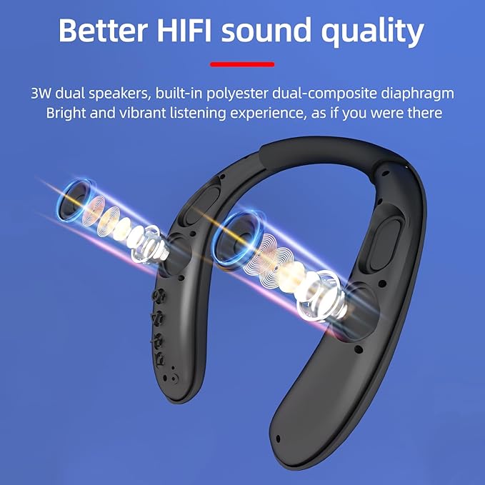 Portable Wireless Neckband Home TV Speakers, Theater Stereo Surround Sound with Microphone, Wireless Loudspeaker for Outdoor Sports with Bluetooth Receiver