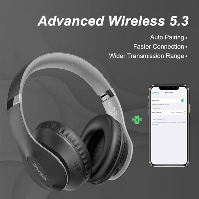 Wireless Bluetooth Headphones Over Ear, 65H Playtime HiFi Stereo Headset with Microphone and 6EQ Modes Foldable V5.3 Bluetooth Wireless Headphones for Travel Computer Laptop