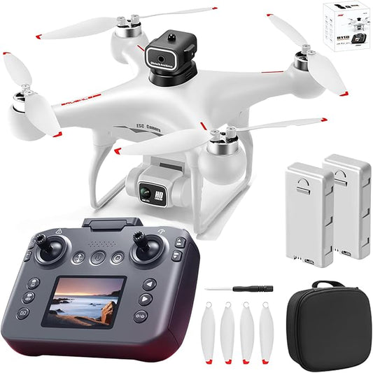S116 GPS Drone with Screen Controller, Two-batteries, Brushless Motor, Altitude Hold, One Key Take Off/Landing, with Black Outdoor Carrying Case (White - 2 batteries)