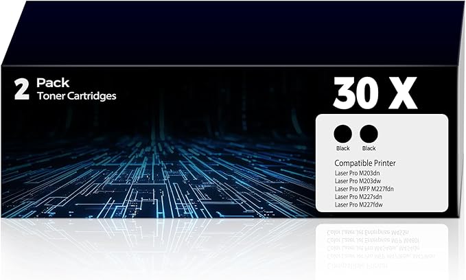 30X CF230X Black Toner Cartridges with Chip for M203dw Toner MFP M227fdn Toner Replacement for HP 30X 30A Toner Works with Laser Pro M203dn M203dw Pro MFP M227fdn M227sdn M227fdw Printer (2 Black)