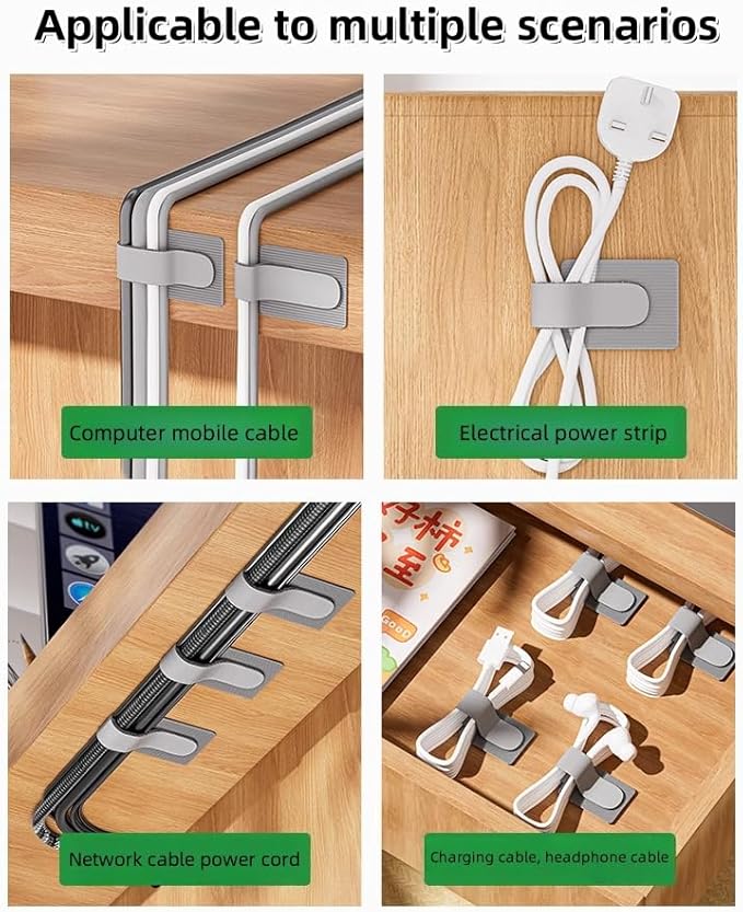 100 Pcs Hook and Loop Cable Straps,Self Adhesive Hook and Loop Cable Ties,Adjustable Cord Organizers for Desk,Reusable Wire Organizers for Cords,Cord Organizer (Grey)