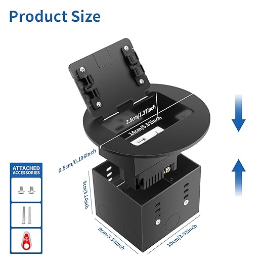 Vagueior Recessed Floor Electrical Outlet Kit, Circular Hidden 4.8A USB+20A Tamper-Resistant Receptacle Outlet ，Waterproof Electrical Outlet Covcer Box, UL Certified,Black(1 Pack)