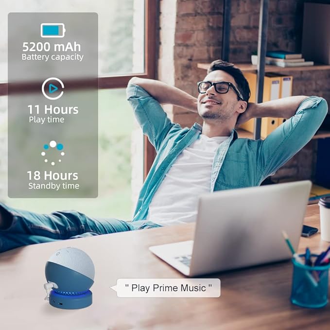 Battery Base for Echo Dot 5th Gen Portable Echo Dot 4th and 5th and Homepod Mini Gen Battery Base Pack, Not Including dot Speaker (Blue)