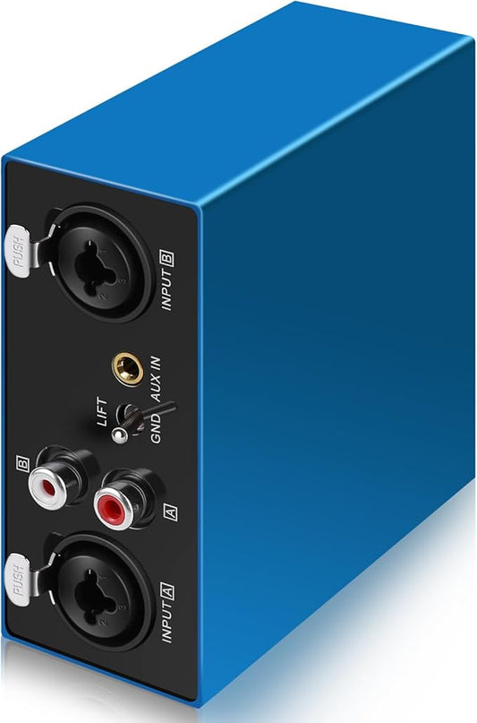 6.35&XLR 1/4″TRS RCA 3.5mm AUX Input Output Multi Channels Ground Loop Noise Isolator Gold Coating Audio Hum Eliminator Speaker Noise Filter Aluminum Shell HIFI Stereo Audio Player (Blue)