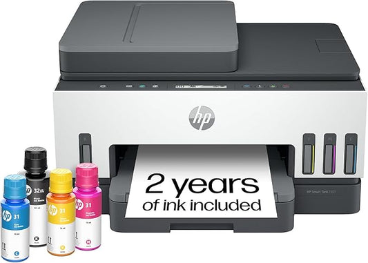 HP Smart Tank 7301 Wireless All-in-One Ink Tank Printer, Scanner, Copier with 2 years of ink included, Best-for-home office, Refillable, AI-enabled (28B70A)