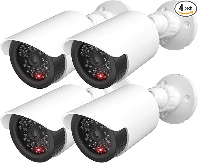 WALI Dummy Fake Simulated Surveillance Security CCTV Dome Camera Indoor Outdoor with One LED Light, Warning Security Alert Sticker Decal (TC-W4), 4 Packs, White