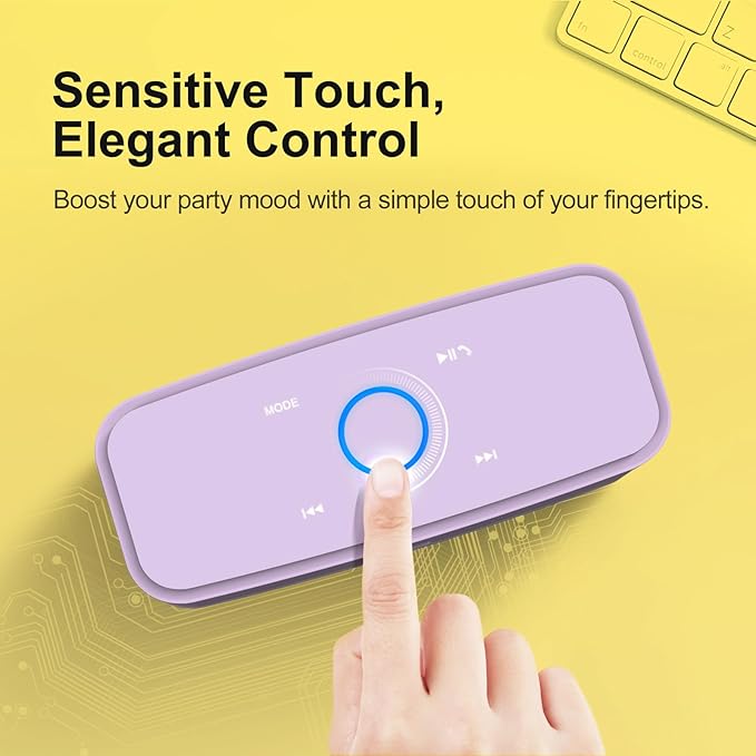 DOSS SoundBox Touch Wireless Bluetooth Speaker with 12W HD Sound and Bass, IPX5 Water-Resistant, 20H Playtime, Handsfree, Portable for Office, Home, Outdoor, Travel-Purple