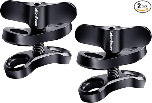 2-Hole 1" Aluminum Underwater Camera Clamp Ball Mount (2-Pack) - Underwater Bracket for Diving Light Arms & Camera Trays, Saltwater-Resistant Adapter for Scuba Photography/Videography Gear